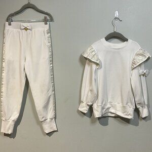 Angels Face Girl’s White Tracksuit Ruffle Long Sleeves Size 6-7 Y Cotton Outfit